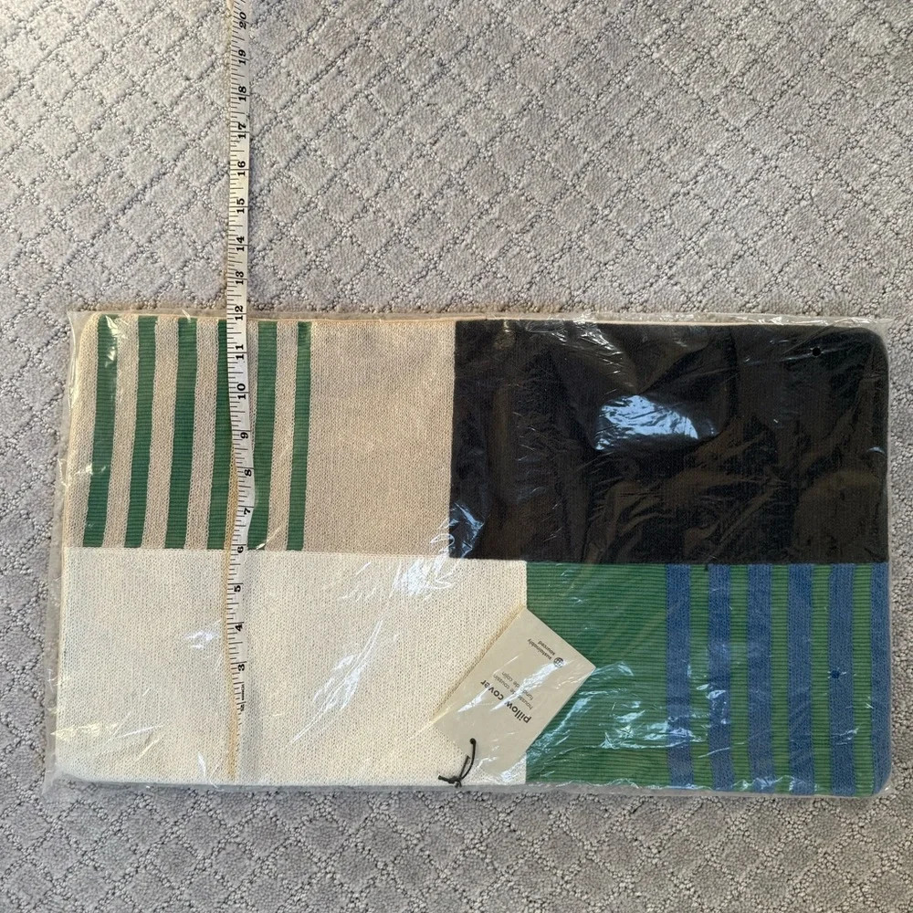 West Elm Striped Green and Blue Pillow Cover